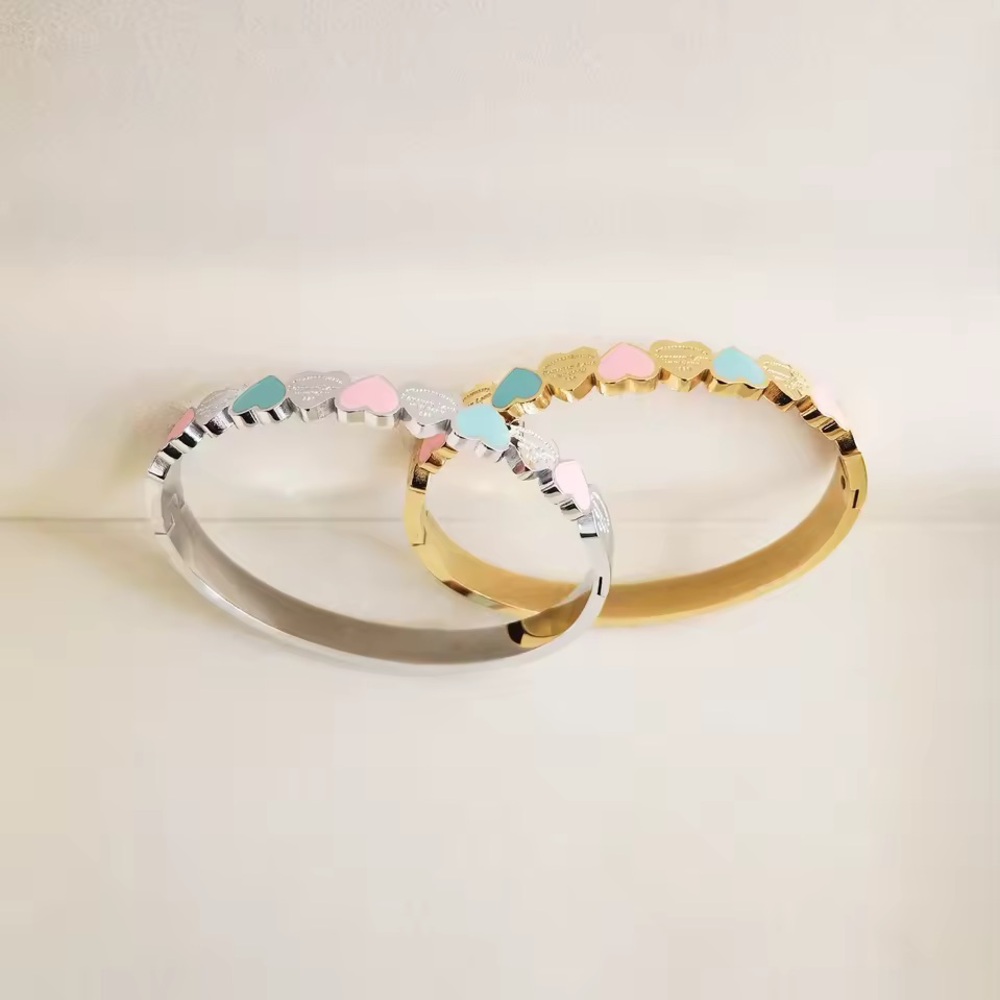 Heart Accented Gold or Silver Bangle